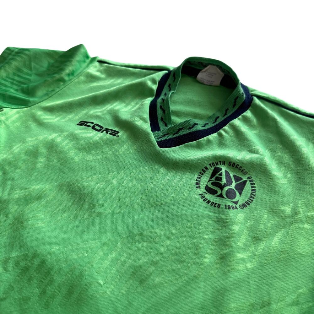 Vintage Score AYSO Neon Green Soccer Jersey Youth L Made USA 90s American Soccer